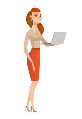 Dizüstü vektör çizim kullanarak iş kadını.