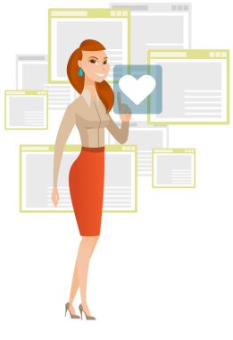 İş kadını kalp ile Web düğmesine basarak.