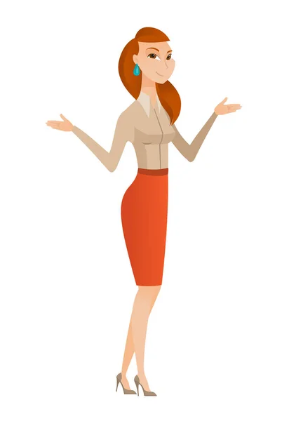 Caucasian confused business woman with spread arms — Stock Vector