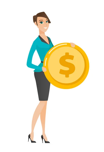 Επιτυχημένη γυναίκα των επιχειρήσεων με Δολάριο κέρμα. — Διανυσματικό Αρχείο