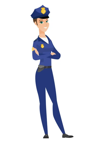Caucasian policewoman standing with folded arms. — Stock Vector