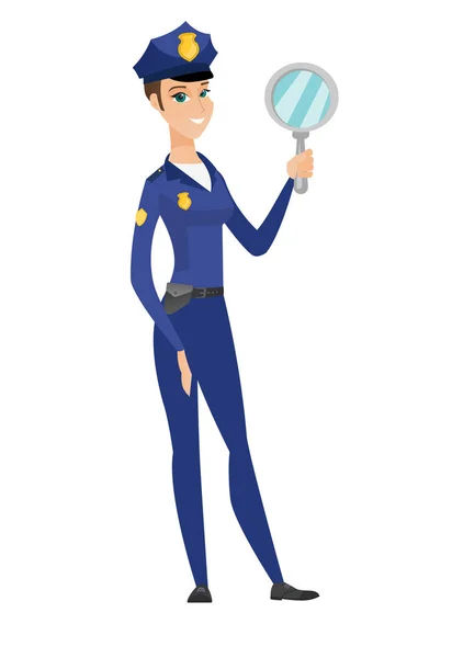 Blanc police femme tenant main miroir . — Image vectorielle