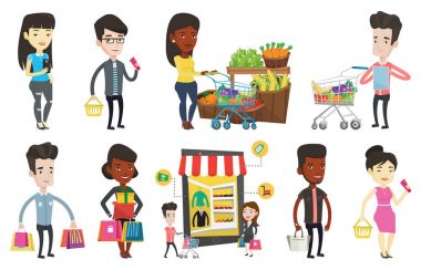 Vektör alışveriş insanlar karakter kümesini.