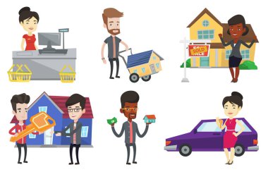 Emlak Ofisleri ve ev sahipleri vektör kümesi.