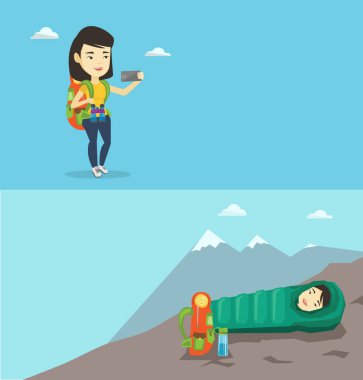 İki afiş metin için yer ile seyahat.