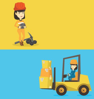 Metin için yer ile iki endüstriyel afiş.