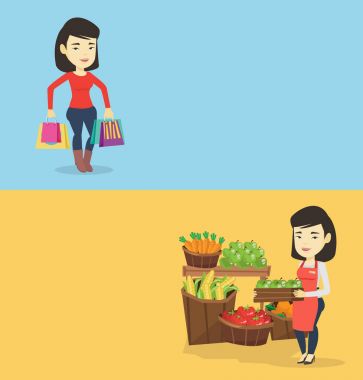 Metin için yer ile iki alışveriş afiş.