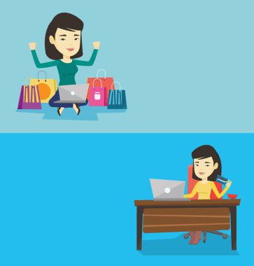 Metin için yer ile iki alışveriş afiş.