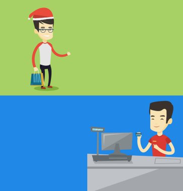 Metin için yer ile iki alışveriş afiş.