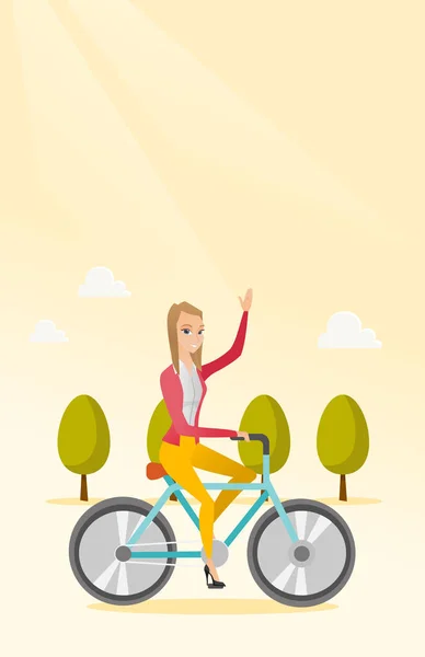 Mujer montar bicicleta vector ilustración . — Vector de stock