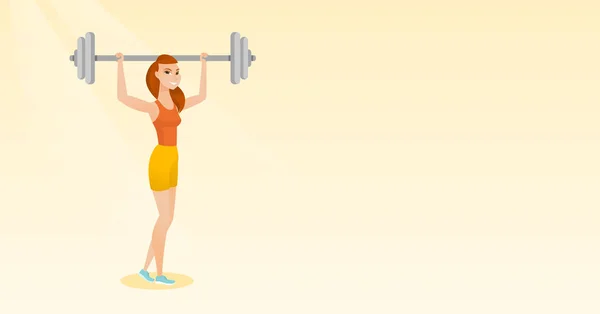 Femme levant barbell vecteur illustration . — Image vectorielle