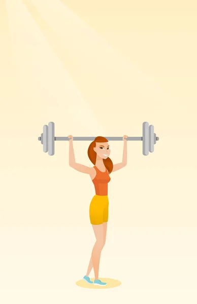 Woman lifting barbell vector illustration. — Stock Vector