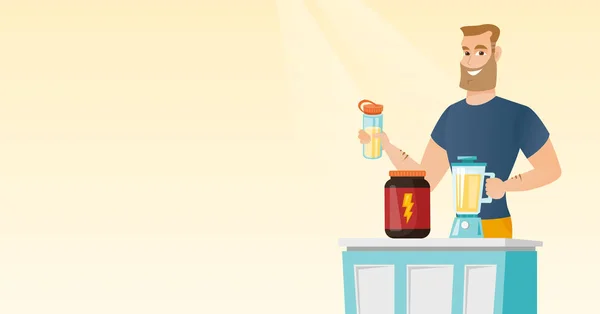 Jeune homme faisant cocktail de protéines . — Image vectorielle