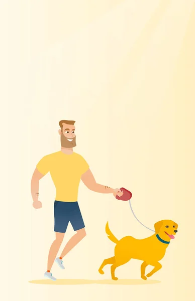 Giovane uomo a piedi con il suo cane . — Vettoriale Stock