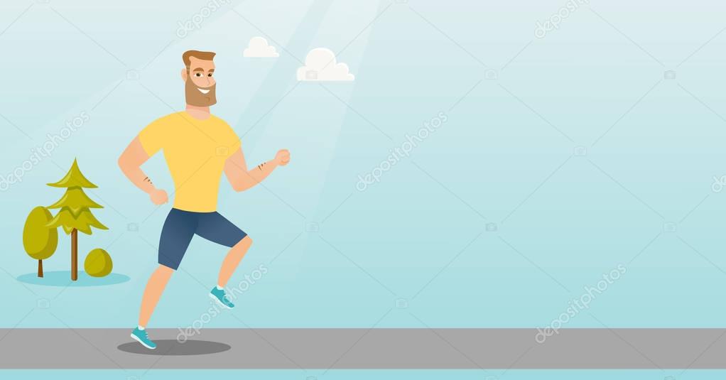 Young man running vector illustration.