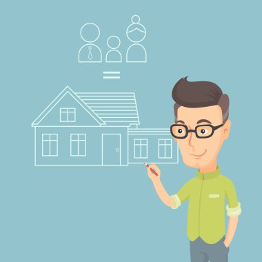 Genç adam onun müstakil ev çizim.