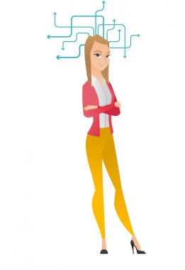 Düşünme genç beyaz iş kadını.