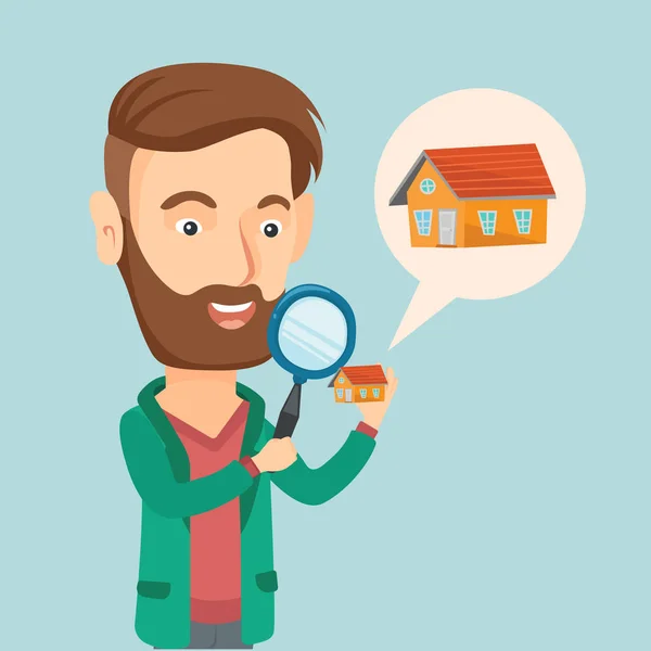 Hombre buscando una ilustración vectorial de la casa . — Vector de stock