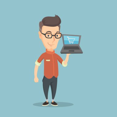 Adam alışveriş online vektör çizim.