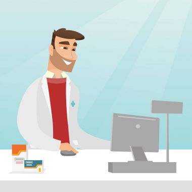 Eczacı kasaya para kutusu.