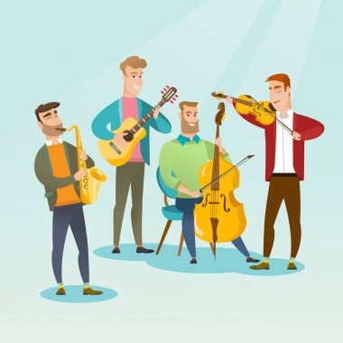 Band of musicians playing musical instruments. clipart