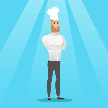 Kendine güvenen erkek şef aşçı geçti silah ile.