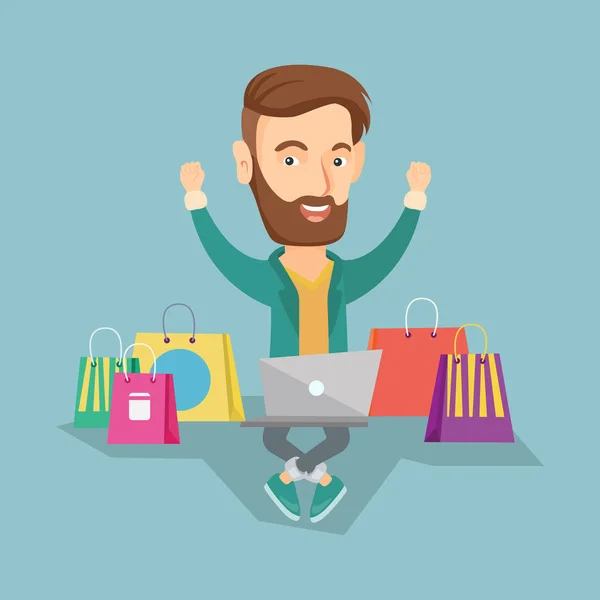 Man shopping online vektorillustration. — Stock vektor