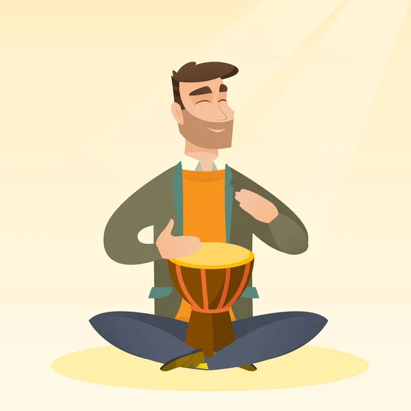 Hombre tocando el vector de tambor étnico ilustración . — Vector de stock