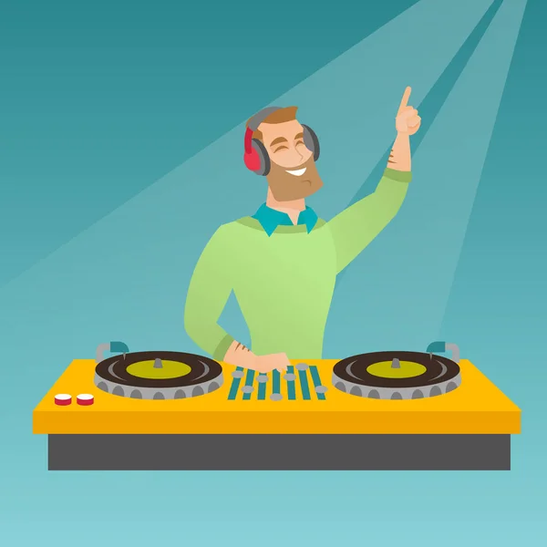 DJ Mixing music on the turntables . — стоковый вектор