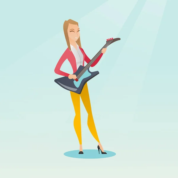 Kvinna som spelar elgitarr. — Stock vektor