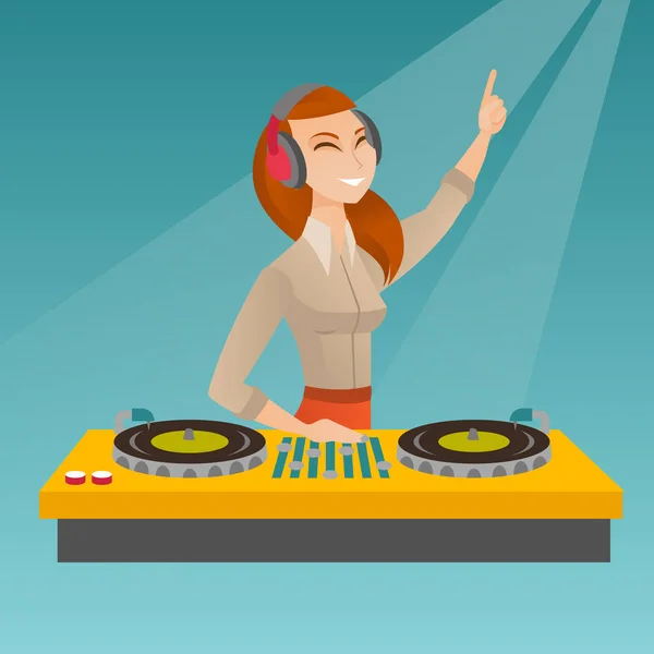 DJ mixing music on the turntables. — Stock Vector
