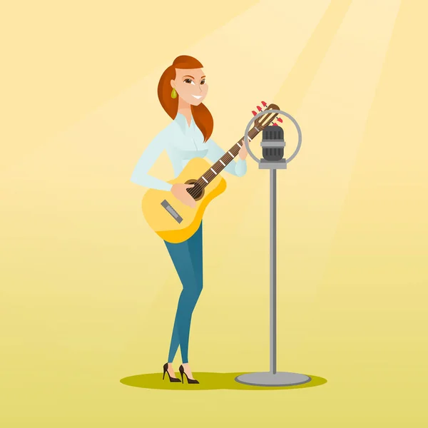 Kvinnan sjunger i en mikrofon. — Stock vektor