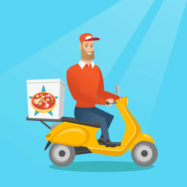 Homem entregando pizza em scooter . — Vetor de Stock