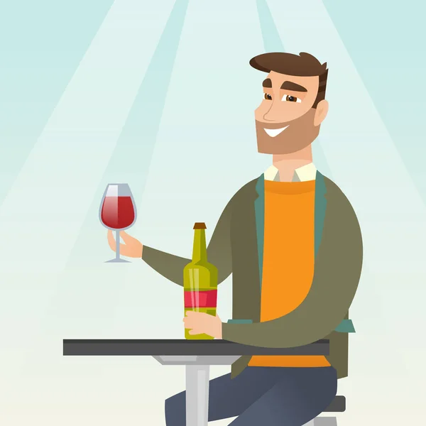 Hombre bebiendo vino en el restaurante . — Vector de stock