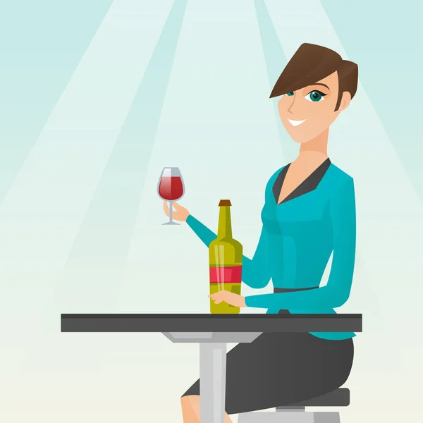 レストランでワインを飲んでいる女性. — ストックベクタ