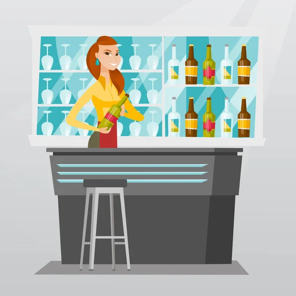 Barista in piedi al bancone del bar . — Vettoriale Stock