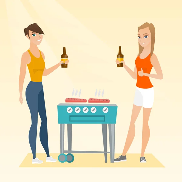 Caucásico amigos divertirse en un barbacoa fiesta . — Vector de stock