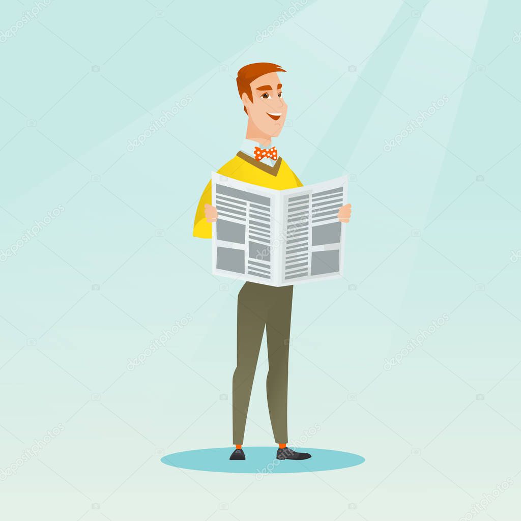 Man reading a newspaper vector illustration.