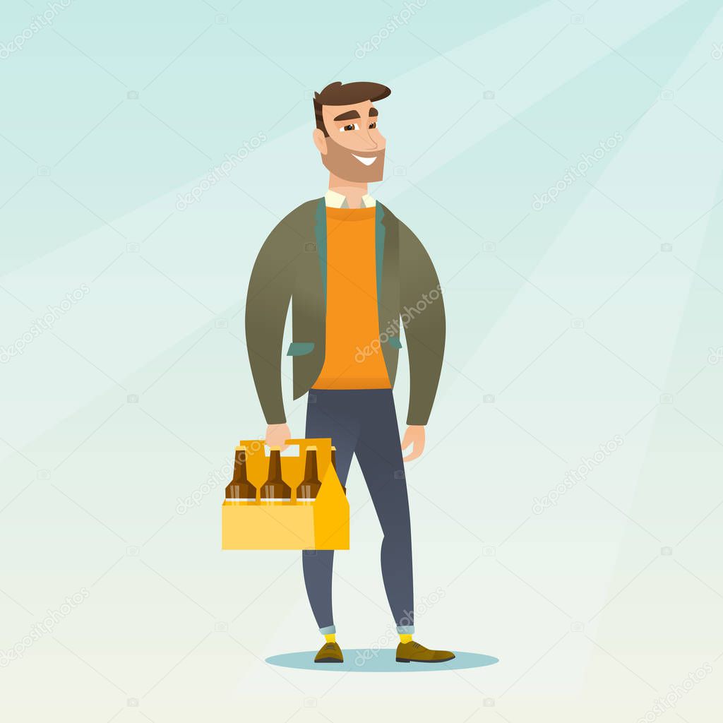Man with pack of beer vector illustration.