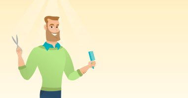 Kuaför holding tarak ve elinde makas.