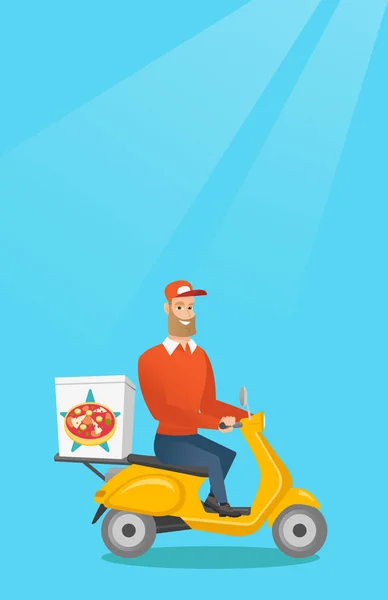 Man leveren van pizza op scooter. — Stockvector
