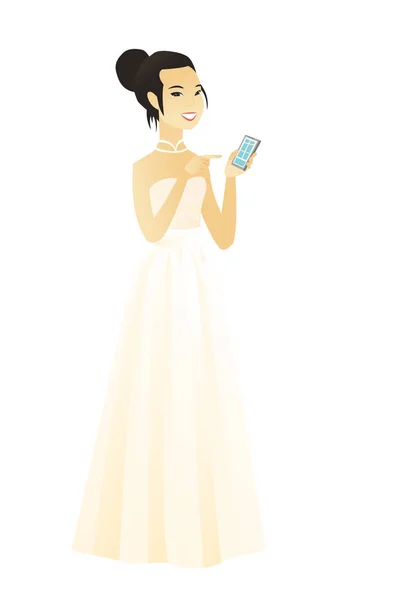 Asian fiancee holding a mobile phone. — Stock Vector