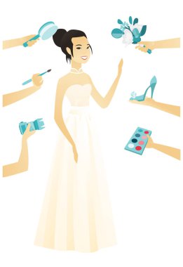 Beyaz elbiseli genç Asyalı gelin.