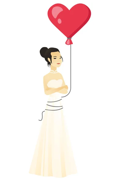 Serious bride with a heart-shaped red balloon. — Stock Vector
