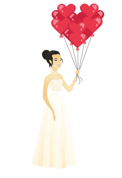 ハート型の赤い風船の束と花嫁. — ストックベクタ