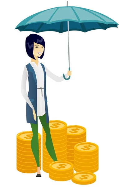 Biznes kobieta agenta ubezpieczeniowego z parasolem. — Wektor stockowy