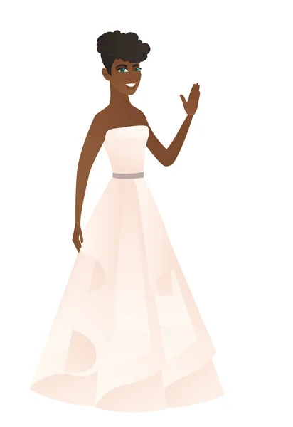 Νεαρή νύφη Αφροαμερικανός κουνώντας το χέρι της. — Διανυσματικό Αρχείο