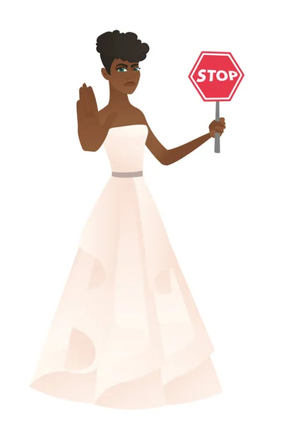 一時停止の道路標識を保持するアフリカ系アメリカ人の婚約者. — ストックベクタ