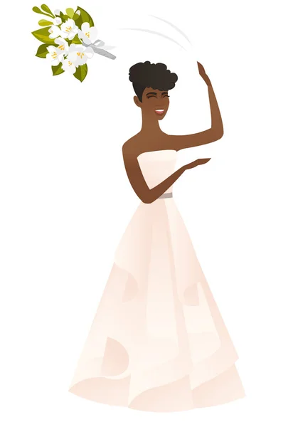 Novia africana lanzando un ramo de flores . — Vector de stock
