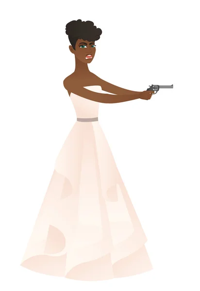 Novia en un vestido de novia blanco sosteniendo una pistola . — Vector de stock